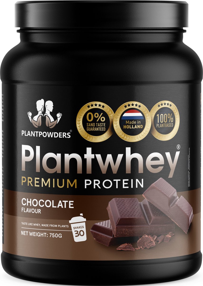 Goedkoopste Plantpowders - Plantwhey® - S'Werelds Eerste Plantaardige Eiwitshake Zonder Zandsmaak! - Lactosevrij - Proteïne Poeder - Eiwitpoeder - Vegan Proteïne Shake - Chocolade - 750 gram (30 shakes