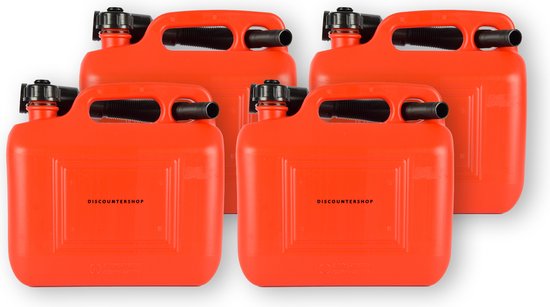 Set van 4 Robuuste Jerrycans 5 Liter elk in Rood - Geschikt voor Auto & Motor - Ideaal voor Diverse Toepassingen - Inclusief Het Opslaan Van Benzine