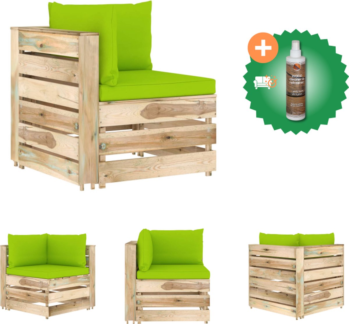 VidaXL Hoekbank Grenenhout 69 x 70 x 66 cm Groen Tuinbank Inclusief Houtreiniger en verfrisser