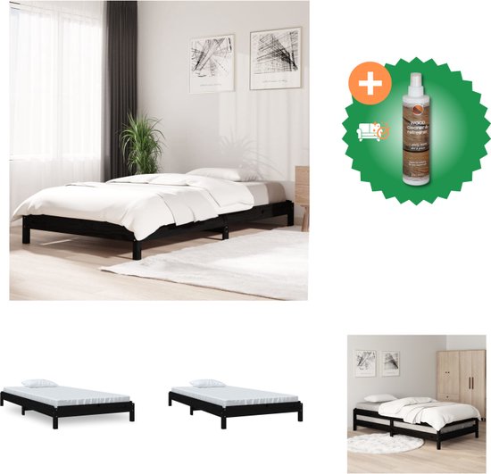 vidaXL Bed stapelbaar 75x190 cm massief grenenhout zwart - Bed - Inclusief Houtreiniger en verfrisser