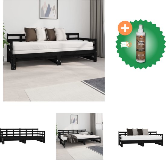 vidaXL Slaapbank uitschuifbaar massief grenenhout zwart 2x(80x200) cm - Bed - Inclusief Houtreiniger en verfrisser
