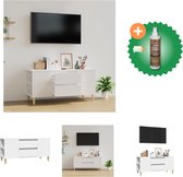 vidaXL Tv-meubel 102x44-5x50 cm bewerkt hout wit - Kast - Inclusief Houtreiniger en verfrisser