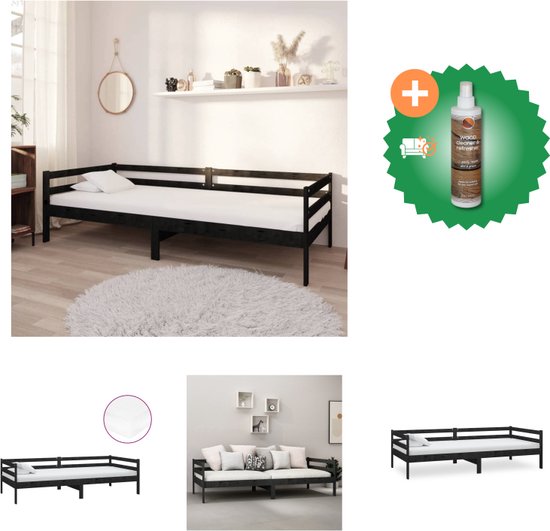 vidaXL Slaapbank met matras massief grenenhout zwart 90x200 cm - Bed - Inclusief Houtreiniger en verfrisser