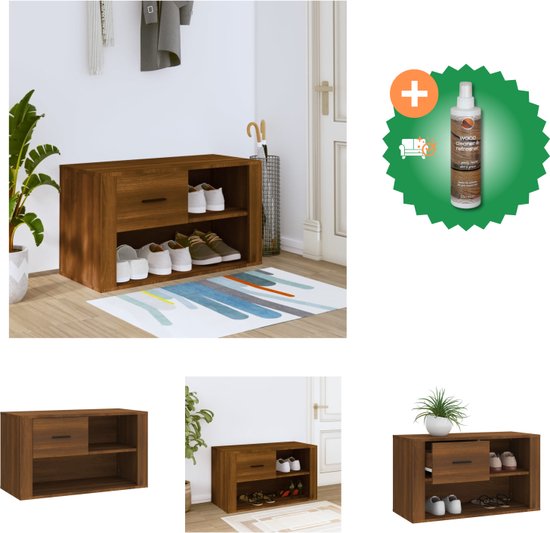 vidaXL Schoenenkast 80x35x45 cm bewerkt hout bruineikenkleurig - Schoenenkast - Inclusief Houtreiniger en verfrisser