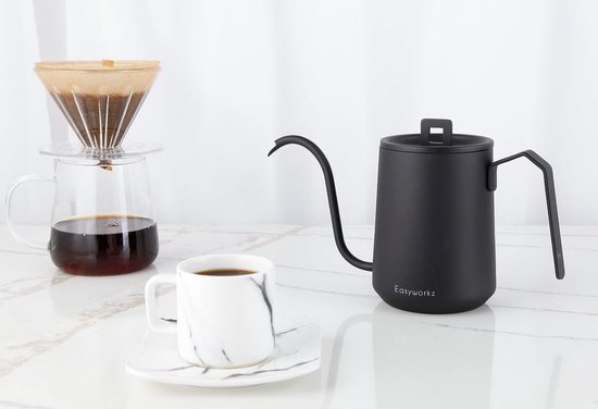 Easyworkz Giet over Waterkoker Roestvrij Staal Zwanenhals Lange Smalle Druppeluitloop Koffie Pot 600ml (Zwart