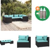 vidaXL 6 delige Loungeset met kussens poly rattan zwart Tuinset Inclusief Onderhoudsset