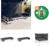 vidaXL 7 delige Loungeset met kussens massief grenenhout wit Tuinset Inclusief Houtreiniger en verfrisser