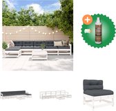 vidaXL 7 delige Loungeset met kussens massief hout wit Tuinset Inclusief Houtreiniger en verfrisser