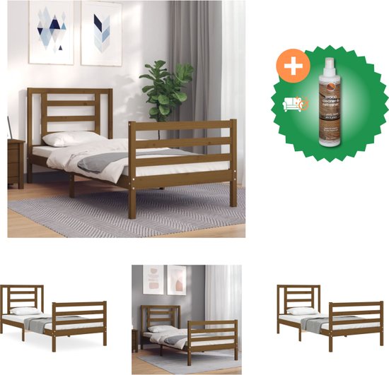 vidaXL Bedframe met hoofdbord massief hout honingbruin 90x200 cm - Bed - Inclusief Houtreiniger en verfrisser