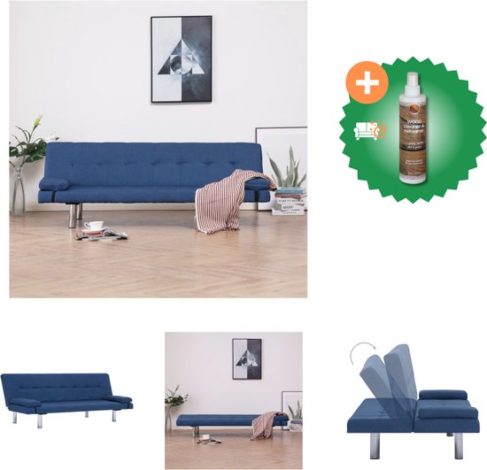 vidaXL Slaapbank met twee kussens polyester blauw - Bank - Inclusief Houtreiniger en verfrisser