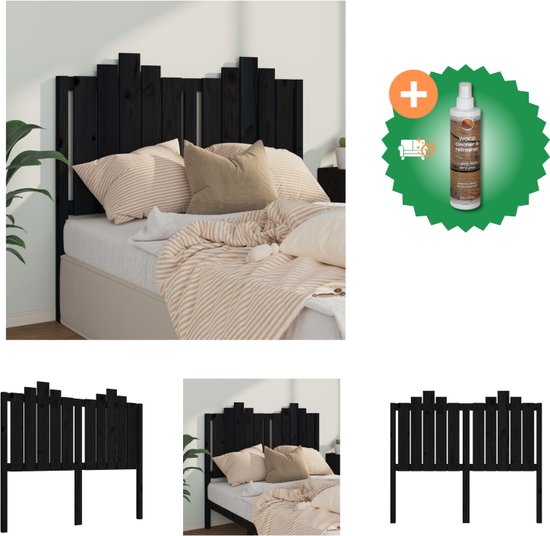 vidaXL Hoofdbord 126x6x110 cm massief grenenhout zwart - Bedonderdeel - Inclusief Houtreiniger en verfrisser