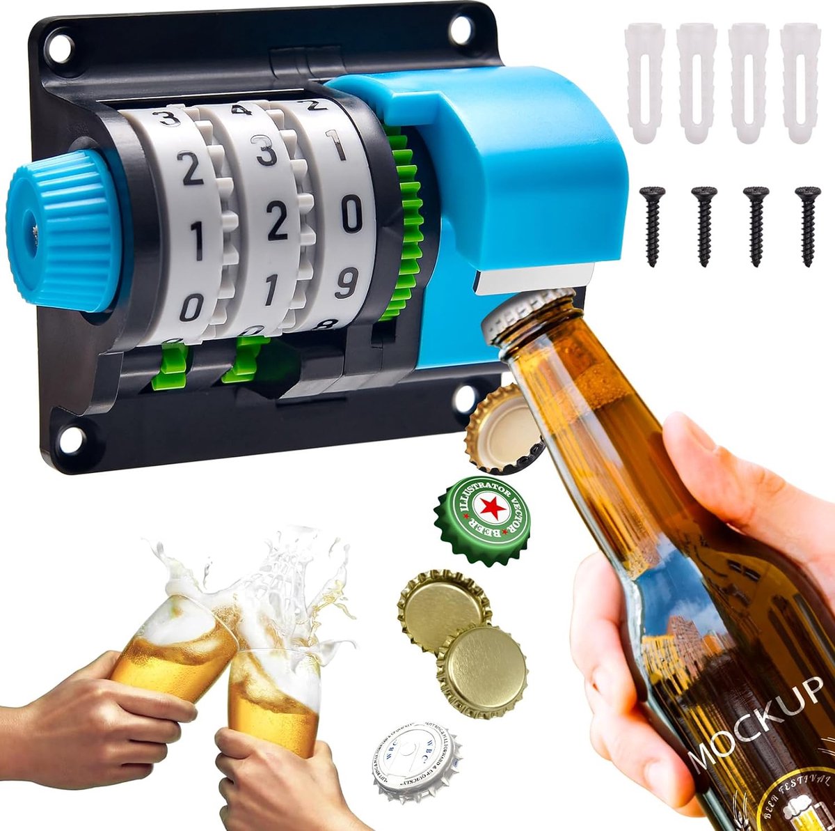 Flesopener cadeaus voor mannen bier flesopener met nauwkeurige teller flesopener wandmontage unieke cadeau-ideeën geschenken voor hem echtgenoot vriend vader opa (A)