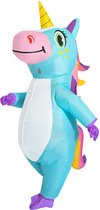 KIMU® Opblaas Kostuum Blauwe Eenhoorn - Opblaasbaar Pak - Eenhoornpak Mascotte Opblaaspak - Opblaasbare Unicorn Paard Blauw Dames Heren Halloween