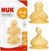 NUK | First Choice + | Tétine biberon Anti Colique latex | 0-6 mois |2 pièces | taille M | pour le lait | M