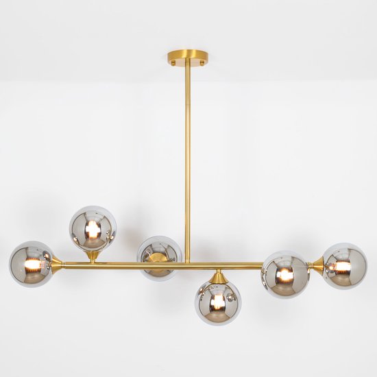 Hanglamp Aster - goud met rookglas en spiegeleffect