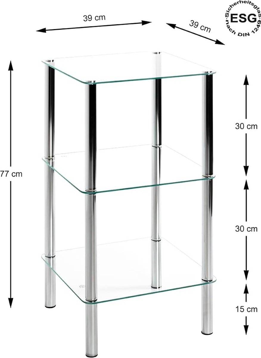 AC Design Furniture Jannis Lot de 3 tables gigognes avec plateau en verre et structure en