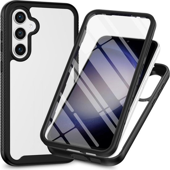 Hoesje met Ingebouwde Screenprotector Geschikt voor Samsung Galaxy S24 Plus | Full Protect valbescherming | Schokbestendige Beschermhoes tegen Vallen | Shockproof | Doorzichtig / Zwart