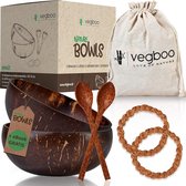 Set van 2 kokosnootschalen met e-book - 100% duurzaam plasticvrij - Handgemaakt met veel accessoires - Ideaal als mueslikom, veganistisch, acai en smoothie
