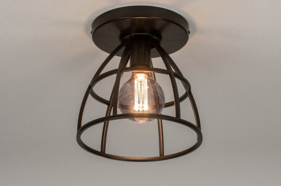 Lumidora Plafondlamp 73656 - Plafonniere - WOOD - E27 - Zwart - Bruin - Metaal - ⌀ 25 cm