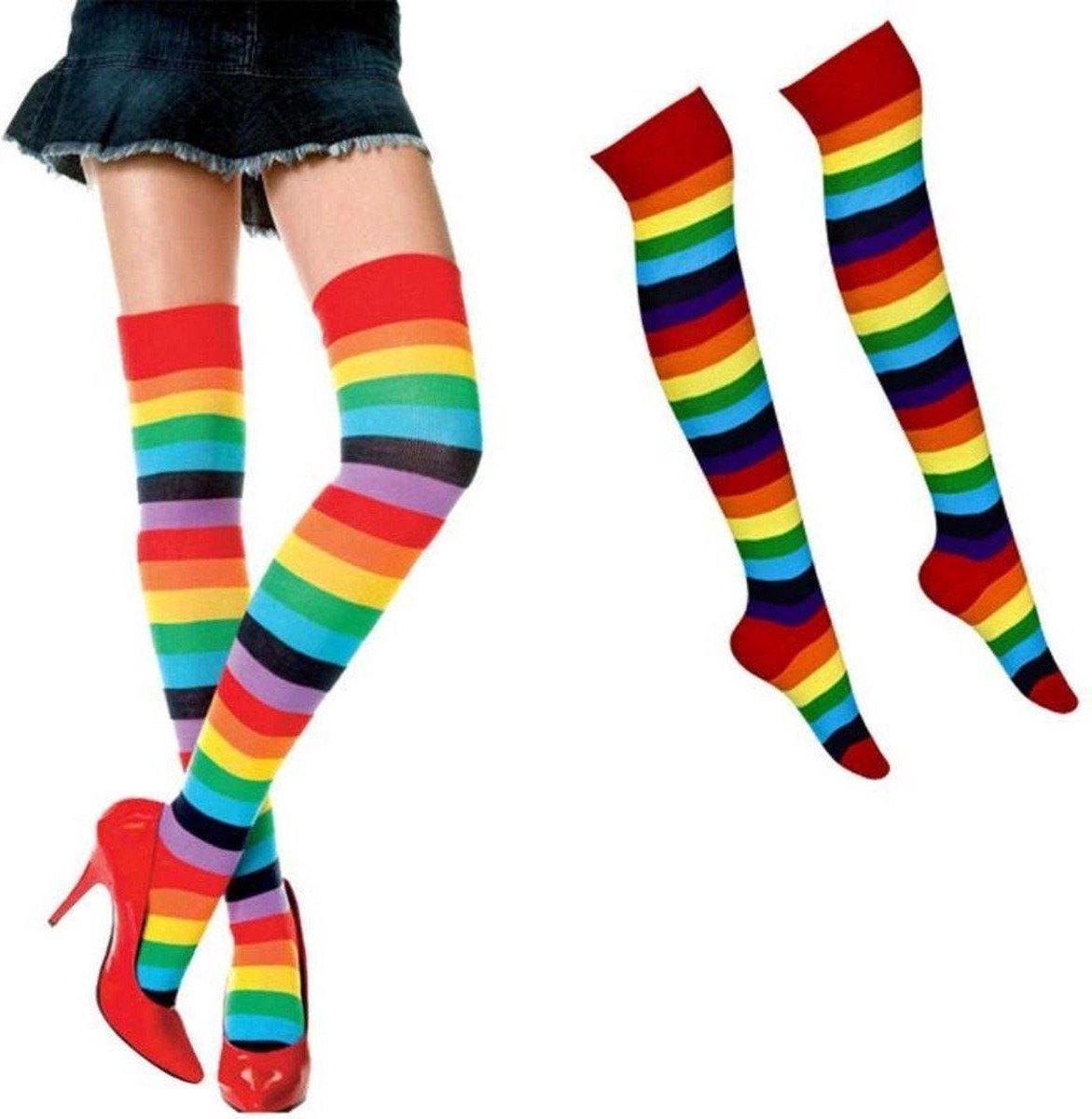 *** Overknee Sokken Koreaanse Japanse Stijl Lange Kousen Perfect voor elke Gelegenheid Kniesokken Kniekousen Overknee Kousen van Heble® *** Regenboog