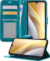 Hoesje Geschikt voor Samsung A15 Hoesje Book Case Hoes Wallet Cover - Hoes Geschikt voor Samsung Galaxy A15 Hoesje Bookcase Hoes - Turquoise