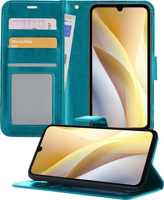 Hoesje - Met Pasjeshouder - Geschikt voor Samsung Galaxy A15 - Luxe Bookcase Portemonee - Flip Case - Kunstleer Book Case - Flipcase - Book Cover - Walletcase - Portemonneehoes - Telefoonhoesjes - Turquoise