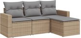 vidaXL - 4-delige - Loungeset - met - kussens - poly - rattan - beige