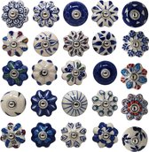 Veelkleurige/blauwe keramische knoppen voor keukenkasten, badkamerkasten, dressoirs, laden, handgemaakt, set van 10