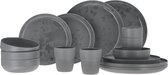 Travellife Palma Camping Serviesset dark grey 16-delig - met anti-slip - Keramiek look - Stevig en krasbestendig melamine