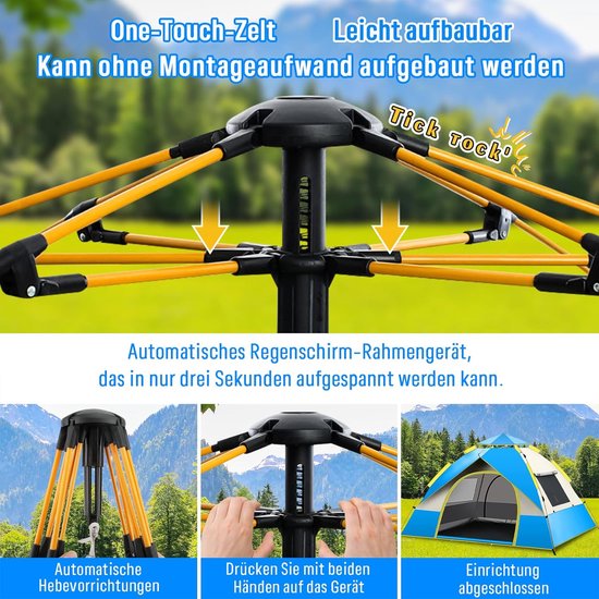 Campingtent Automatische lichtgewicht tent voor 2-3 personen, winddicht, UV-bescherming, perfect voor strand, buiten, reizen, wandelen, kamperen, jagen, vissen, enz. van Camp — afbeelding 3