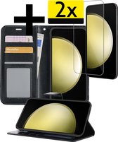 Hoesje Geschikt voor Samsung S23 FE Hoesje Book Case Hoes Wallet Cover Met 2x Screenprotector - Hoes Geschikt voor Samsung Galaxy S23 FE Hoesje Bookcase Hoes - Zwart