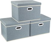 Opvouwbare opbergdozen met deksel, grote opbergdozen voor kledingkast, kinderkamer, kist met deksel voor het organiseren van huis en kantoor, 3 stuks, blauw