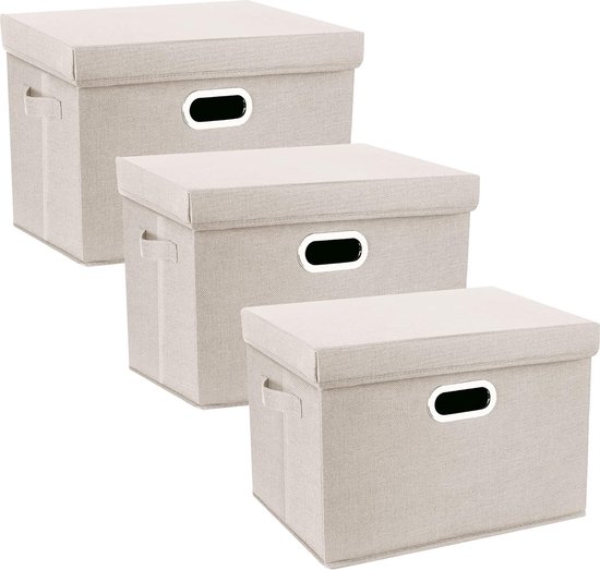 ENUMAIL Set van 3 opbergdozen, kubusvormige organizer met klapdeksel en handgrepen, stoffen bakken voor het organiseren van huis, kantoor en kast, grijs, 26 x 20 x 17 cm
