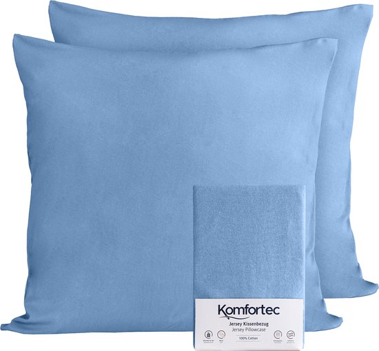 Komfortec Set van 2 Premium Jersey Kussenslopen 40x40 cm - Superzachte Kussenhoes – 100% Katoen – 150 g/m² - Lichtblauw