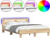 vidaXL - Bedframe - met - hoofdeinde - en - LED - sonoma - eikenkleurig - 140x200 - cm