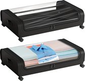 Opbergbox onder bed - 80X40X13CM - met wieltjes en transparante deksel - rollerbox - bedbox - opbergdoos - opberg doos - ZWART