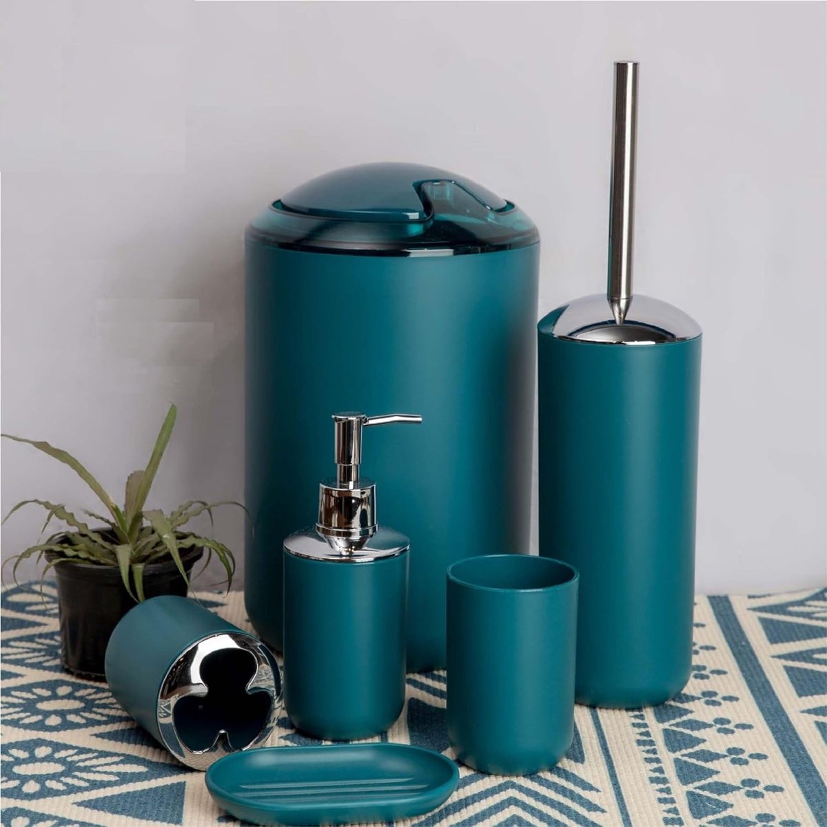 6-delige Set Badkameraccessoires Inclusief Tandenborstelhouder Zeepbakje Beker Lotiondispenser Prullenbak En Toiletborstel 6-delige Set Badkameraccessoires Inclusief Tandenborstelhouder Zeepbakje Beker Lotiondispenser Prullenbak En Toiletborstel