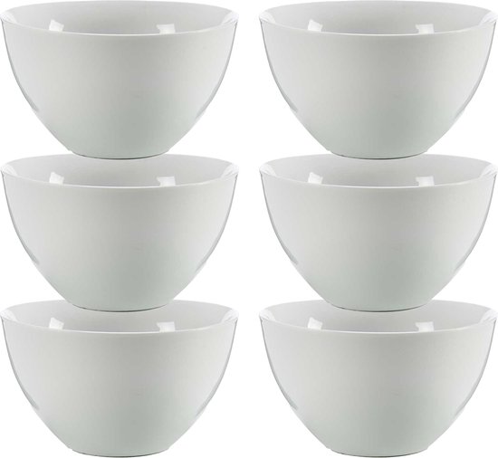Vivalto Bols/bols de service/bols à soupe - 6x - Mumbai - porcelaine - D13,5 x H7,5 cm - blanc ivoire - Empilable
