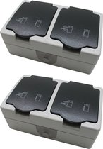 Wandstopcontact dubbel voor buiten - 2x - met randaarde en klep - plastic - grijs - spat waterdicht