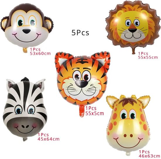 Foto: 5 stuks dierenkop folie ballonnen jungle safari feest cadeau gelukkige verjaardag feest decoraties kids baby shower feestartikelen