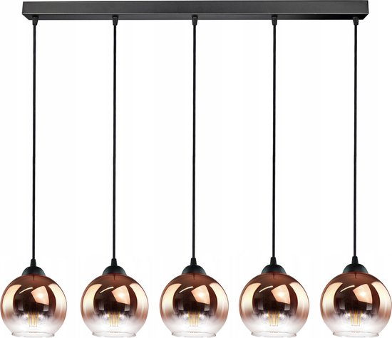 Foto: Hanglamp industrieel voor woonkamer eetkamer 5 lichts bollen koper glas