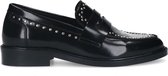 Manfield - Dames - Zwarte leren loafers met zilverkleurige studs - Maat 38