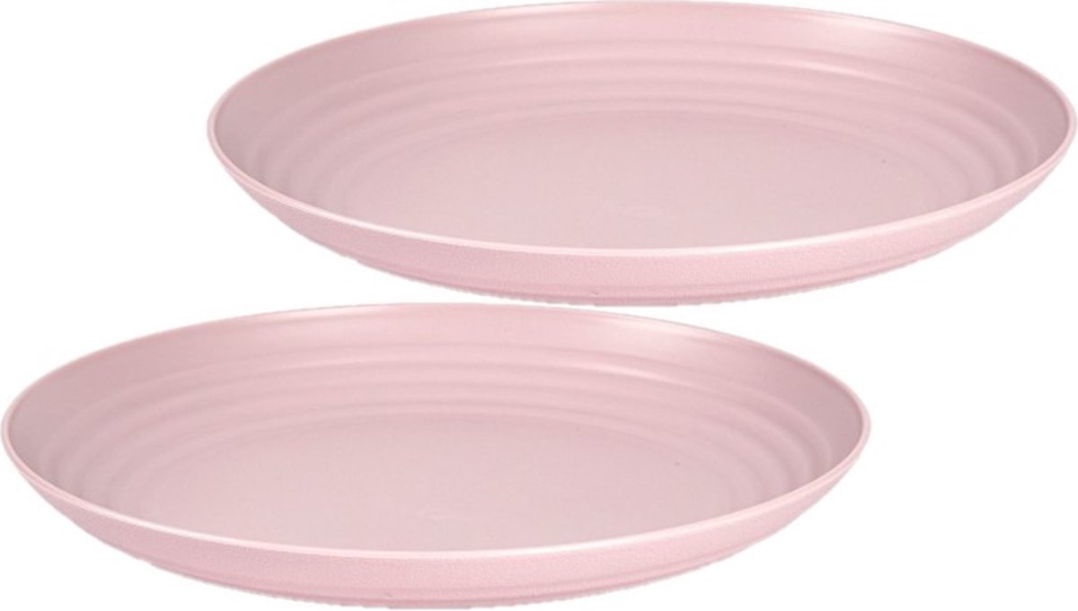 PlasticForte Bord - 2x stuks - D25 cm - roze - kunststof - rond - camping bord - dinerbord