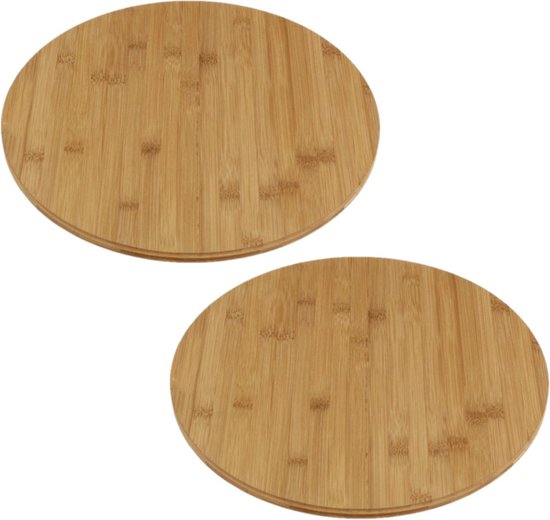 Foto: 2x stuks draaiende serveerplanken bamboehout 35 cm pizza bord bamboe bamboe draaiplateau