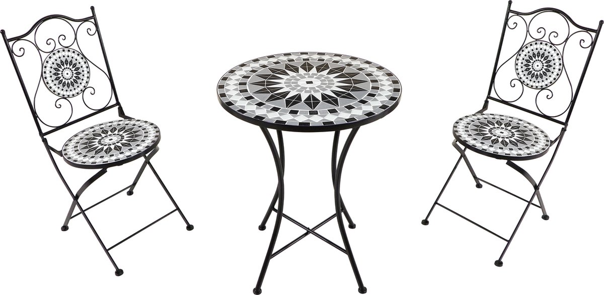 Bol.com AXI Amélie 3-delige Mozaïek Bistroset Zwart/wit – Metalen frame met keramische tegel – Balkonset 2 stoelen en tafel aanbieding