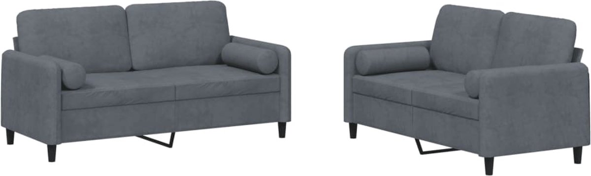 vidaXL - 2-delige - Loungeset - met - kussens - fluweel - donkergrijs