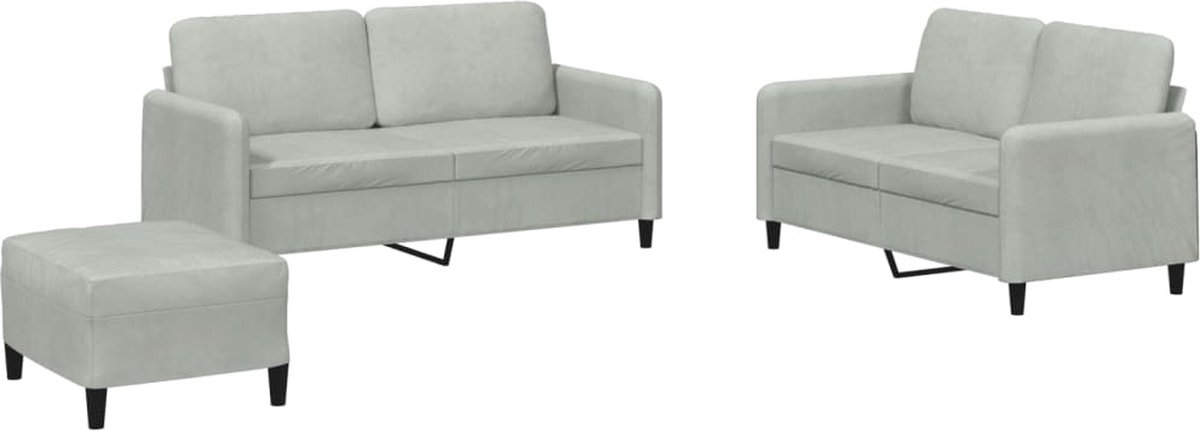 vidaXL - 3-delige - Loungeset - fluweel - lichtgrijs