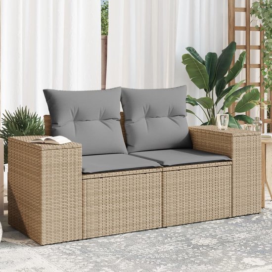 vidaXL-Tuinbank-2-zits-met-kussens-poly-rattan-beige