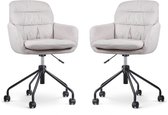 Nolon Nout-Mia Bureaustoelen Set van 2 Beige - met Armleuning - Stof - Verstelbaar - Wieltjes - Zwart Onderstel