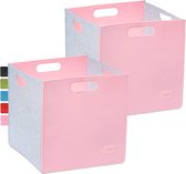 Grijs/roze vilten box, set van 2 vilten manden, 33 x 33 x 33 cm, kastmand, mand, box,